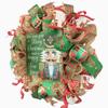 Artisan Nutcracker Christmas & New Year Wreath Featuring a 12' Wood Sign, 4 Plaid Ornaments & Beautiful Ribbon. Wreath is Very Full, Made with 30 Feet of Natural/Metallic Fabric view 3