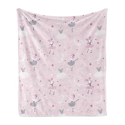 Ambesonne Cartoon Soft Flannel Fleece Throw Blanket, Girl Dancing Dreamy Style Ballet Shoes Tutu Dress Pointe Stars Moon, Cozy Plush for Indoor and Outdoor Use, 70" x 90", Pale Pink