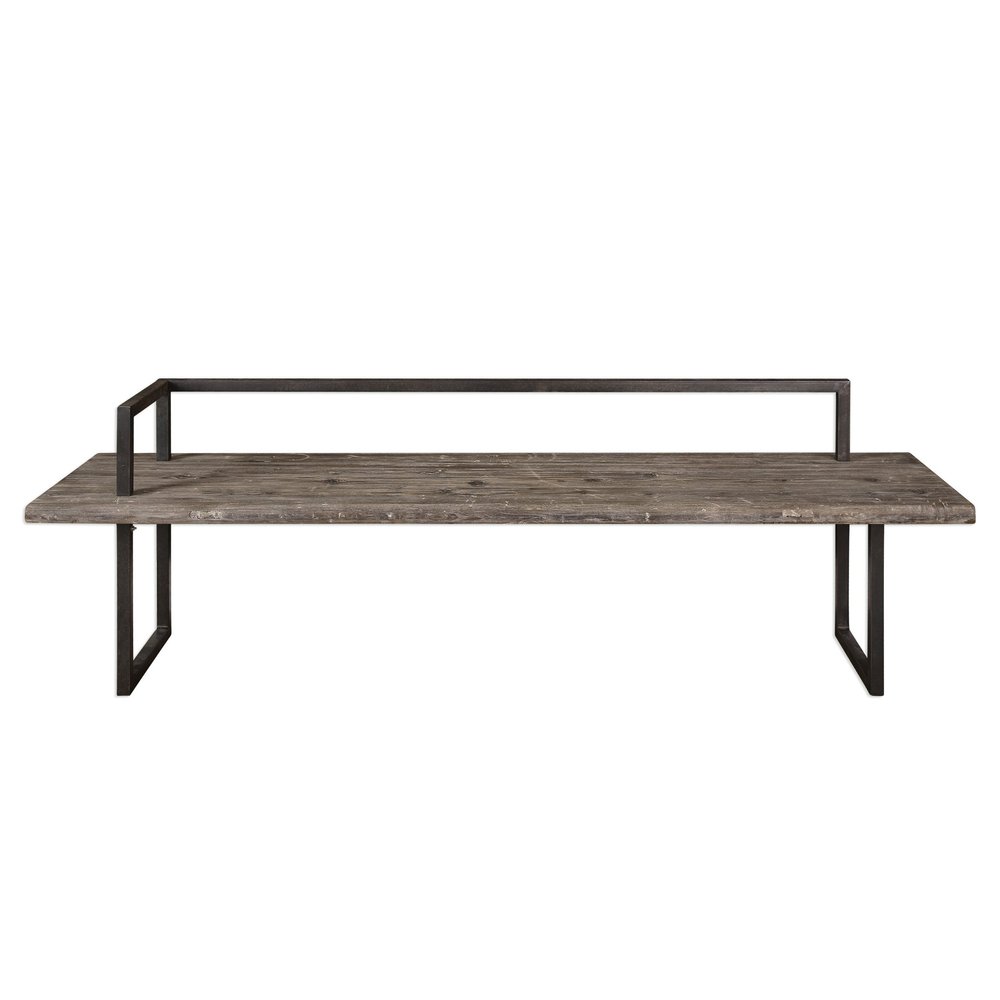 MY SWANKY HOME Elegant Reclaimed Solid Wood Bench Minimalist Open Metal Frame Black 80 in Long