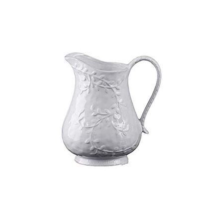Ceramic Vase White Relief Living Room Dining Table Office Bedroom TV Cabinet Porch Worktop Vase Dried Flower Simulation Flower Decoration Vase 40 x 21 cm