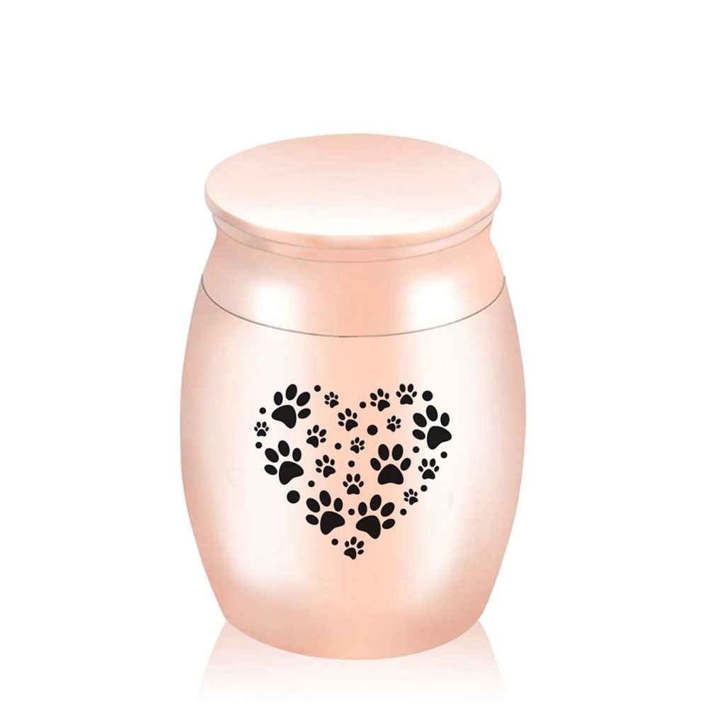 Lohat Cremation Urns, White/Black Paw Print Heart Pets Cremation Urns Screw Cover Ashes Holder Memorial Jewelry