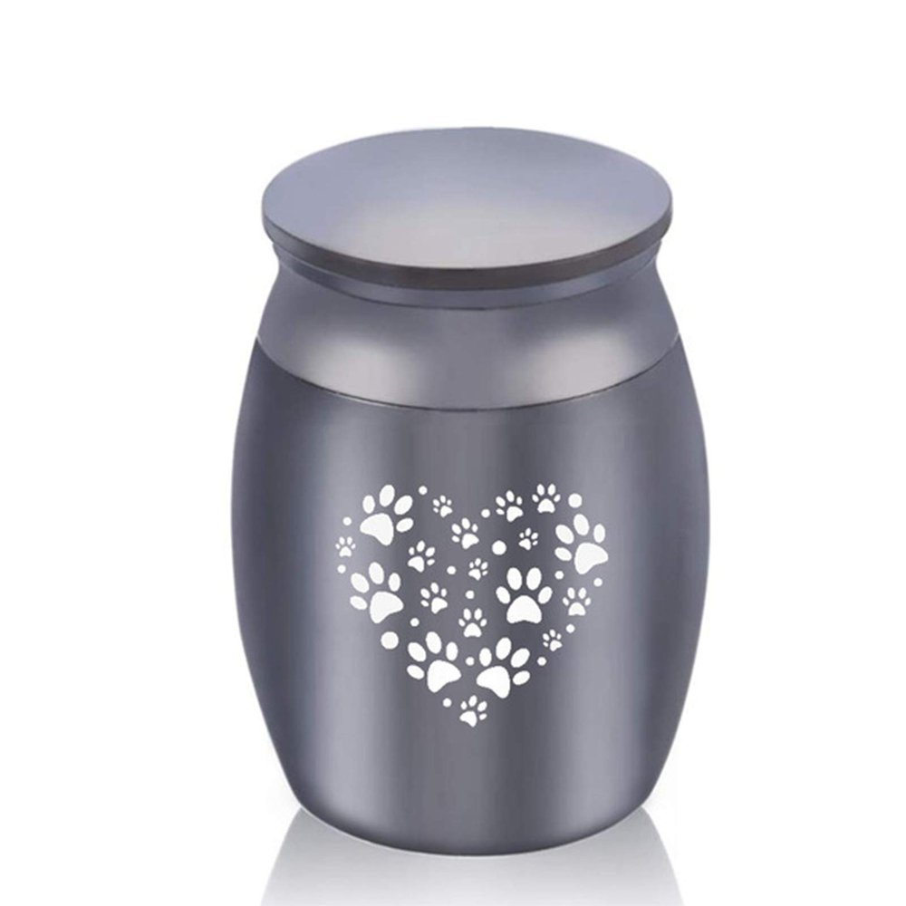 Lohat Cremation Urns, White/Black Paw Print Heart Pets Cremation Urns Screw Cover Ashes Holder Memorial Jewelry
