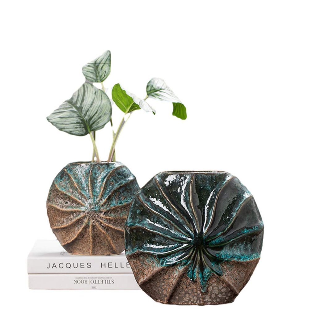 Ceramic Vase Living Room Office Desk Vase Irregular Bottle Mouth Dried Flowers Simulation Flower Decorative Vase 24 x 22.6 x 12.7 cm, 17.7 x 16.5 x 10.8 cm, Pack of 2