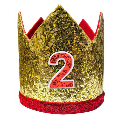 CHuangQi Theme Birthday Party Glitter Crown, 1st 2nd 3rd Birthday Party Hat for Boy Girl (2nd)