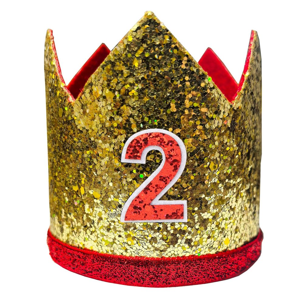 CHuangQi Theme Birthday Party Glitter Crown, 1st 2nd 3rd Birthday Party Hat for Boy Girl (2nd)