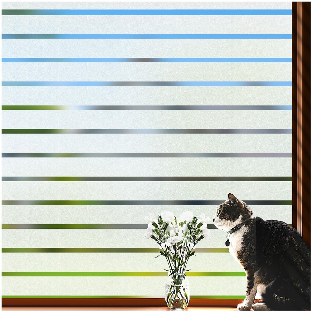 VIseeko Window Privacy Film, Blinds Style Frosted Vinyl for Glass Windows Decorative Static Cling Anti Uv Film for Home,Glass Door,Bathroom,Office 35.4x157.5