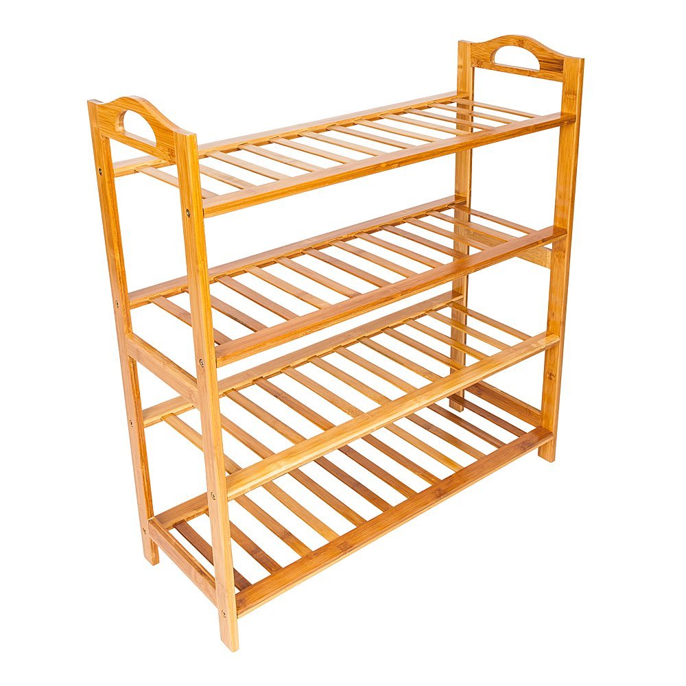 Cimiva Concise 12-Batten 4 Tiers Bamboo Shoe Rack,Useful Shoe OrganizerShoe Cubby Perfect for Bedroom, Entryway, Hallway or Living Room (Wood Color)