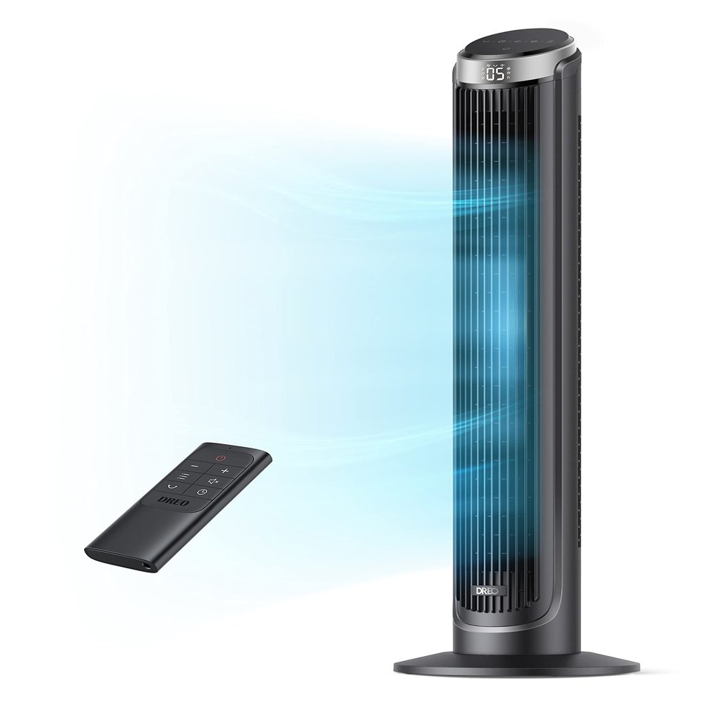 Dreo Tower Fan for Bedroom, 90 Oscillating Fans that Blow Cold Air, 5 Speeds, 4 Modes with 26ft/s Velocity, 12H & 28dB Quiet Timer, Remote, Touch, 40" Standing Floor Fan for Home Office, Black