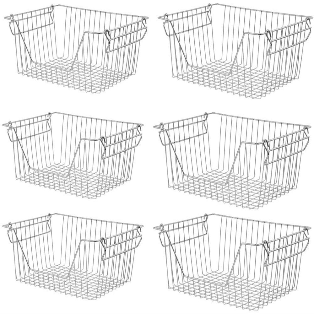 blitzlabs Stackable Wire Metal Baskets Storage Bins Fruit Vegetable Organization Pantry Cabinet Metal Bin for Kitchen Pantry Freezer Cabinet, Set of 6