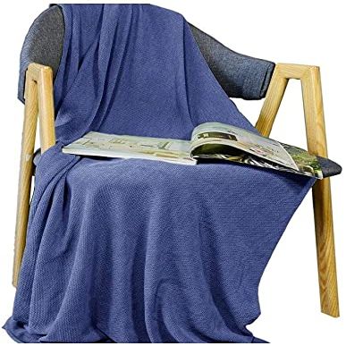 Double Brushed Reversible Knitted Throw Blanket Large 60 X 80 for Couch Sofa Bed Unique Waffle Design Luxurious Plush Cozy Touch Indigo Blue Soft Blanket Microfiber Breathable Durable Fluffy Blanket