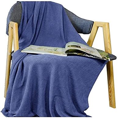 Double Brushed Reversible Knitted Throw Blanket Large 60 X 80 for Couch Sofa Bed Unique Waffle Design Luxurious Plush Cozy Touch Indigo Blue Soft Blanket Microfiber Breathable Durable Fluffy Blanket