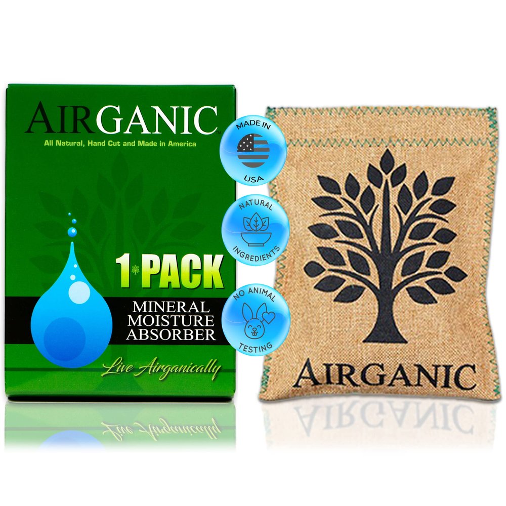 Airganic Natural Moisture Absorber Dehumidifier Bags (1-Pack) Plant & Mineral Desiccant Pouches for Closet, Car, Gun Safe, RV, Bathroom Reusable Mini Humidity & Odor Control