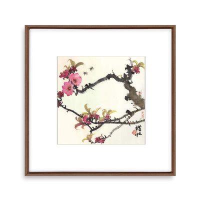 bestdeal depot Chinese Ink Painting of Flowers Framed Canvas Wall Art Prints for Living Room,Bedroom Framed Artwork Decoration Ready to Hang - 24"x24" inches