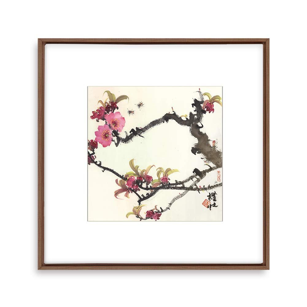 bestdeal depot Chinese Ink Painting of Flowers Framed Canvas Wall Art Prints for Living Room,Bedroom Framed Artwork Decoration Ready to Hang - 24"x24" inches