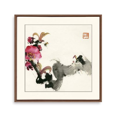 bestdeal depot Chinese Ink Painting of Flowers Framed Canvas Wall Art Prints for Living Room,Bedroom Framed Artwork Decoration Ready to Hang - 24"x24" inches