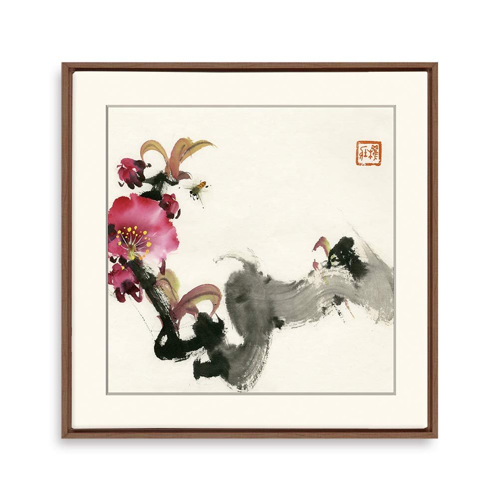 bestdeal depot Chinese Ink Painting of Flowers Framed Canvas Wall Art Prints for Living Room,Bedroom Framed Artwork Decoration Ready to Hang - 24"x24" inches