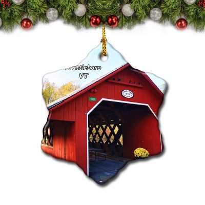 Umsufa Brattleboro Creamery Covered Bridge Vermont USA Christmas Tree Ornament Travel Gift Souvenir 3 Inch Porcelain Double Side