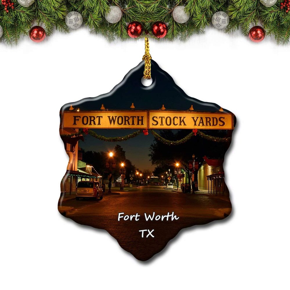 Umsufa Fort Worth Stockyards Texas USA Christmas Tree Ornament Travel Gift Souvenir 3 Inch Porcelain Double Side