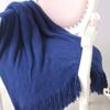 vctops Solid Fringe Throw Blanket with Tassels Faux Cashmere Super Soft Warm Blankets for Couch Sofa Bed and Living Room for All Season (Navy, 51"x67") view 1