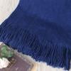 vctops Solid Fringe Throw Blanket with Tassels Faux Cashmere Super Soft Warm Blankets for Couch Sofa Bed and Living Room for All Season (Navy, 51"x67") view 2