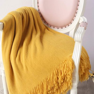 vctops Solid Fringe Throw Blanket with Tassels Faux Cashmere Super Soft Warm Blankets for Couch Sofa Bed and Living Room for All Season (Yellow, 51"x67")