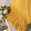 vctops Solid Fringe Throw Blanket with Tassels Faux Cashmere Super Soft Warm Blankets for Couch Sofa Bed and Living Room for All Season (Yellow, 51"x67") view 3