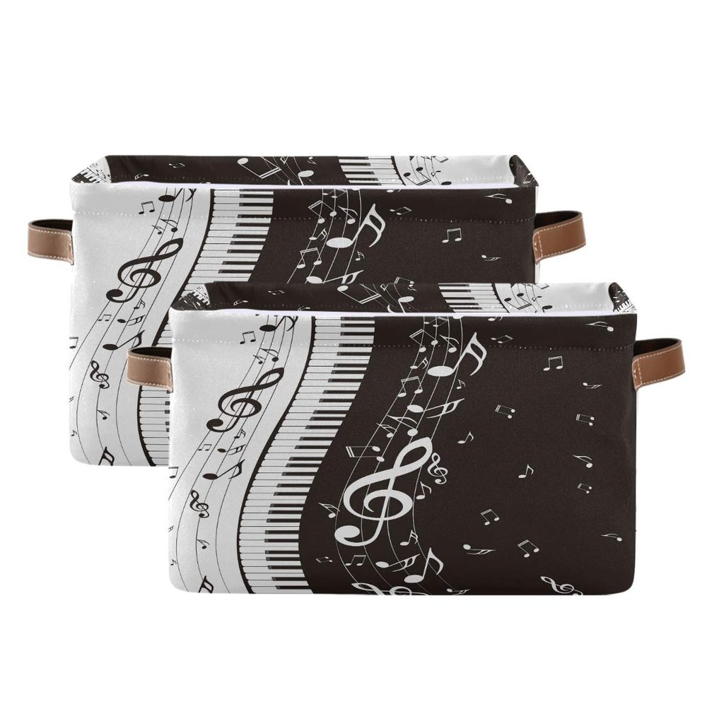 Storage Basket Cube Music Note Piano Key Large Collapsible Toys Storage Box Bin Laundry Organizer for Closet Shelf Nursery Kids Bedroom,15x11x9.5 in,2 Pack