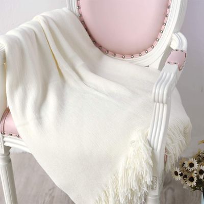 vctops Solid Fringe Throw Blanket with Tassels Faux Cashmere Super Soft Warm Blankets for Couch Sofa Bed and Living Room for All Season (White, 51"x67")