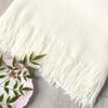 vctops Solid Fringe Throw Blanket with Tassels Faux Cashmere Super Soft Warm Blankets for Couch Sofa Bed and Living Room for All Season (White, 51"x67") view 2