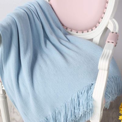 vctops Solid Fringe Throw Blanket with Tassels Faux Cashmere Super Soft Warm Blankets for Couch Sofa Bed and Living Room for All Season (Light Blue, 51"x67")