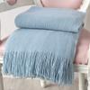 vctops Solid Fringe Throw Blanket with Tassels Faux Cashmere Super Soft Warm Blankets for Couch Sofa Bed and Living Room for All Season (Light Blue, 51"x67") view 2