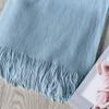 vctops Solid Fringe Throw Blanket with Tassels Faux Cashmere Super Soft Warm Blankets for Couch Sofa Bed and Living Room for All Season (Light Blue, 51"x67") view 3
