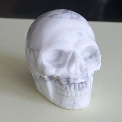 2'' Hand Carved Mixed Gemstone Crystal Skull Figurine Carving Home Decor (White Turquoise)