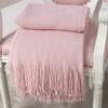 vctops Solid Fringe Throw Blanket with Tassels Faux Cashmere Super Soft Warm Blankets for Couch Sofa Bed and Living Room for All Season (Pink, 51"x67") view 3