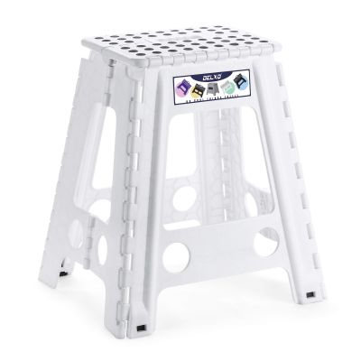 Delxo 18 Folding Step Stool in White,1 Pack Premium Heavy Duty Foldable Foot Stool for Adults,Portable Collapsible Plastic Step Stool,Non Slip Folding Up Stools for Kitchen Bathroom Bedroom