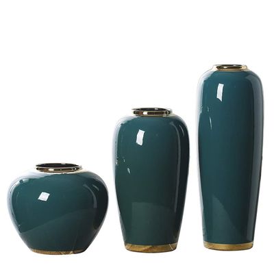Flower arrangement Flower Arrangement Vase, Multiple Colour Ceramic Vase Set Table Decoration Living Room Entrance TV Cabinet Decorative Vase Rose vases ( Color : Dark green , Size : 3 )