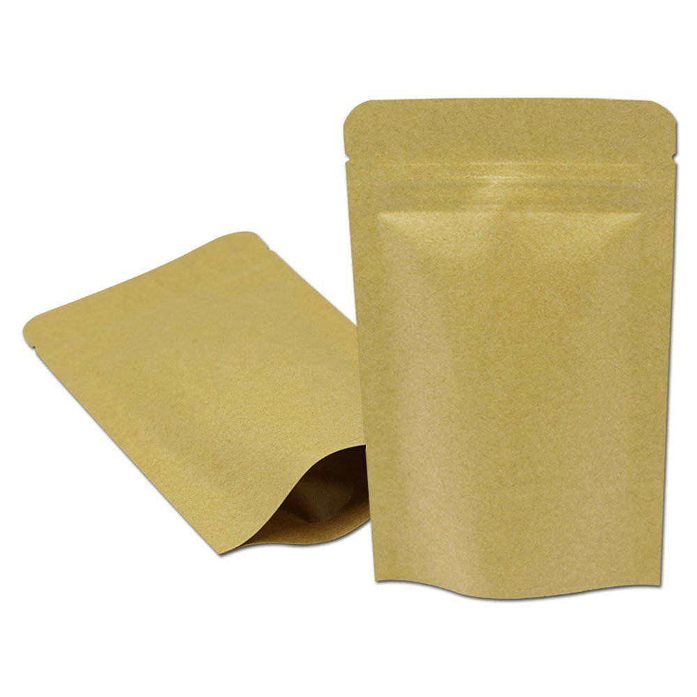 MITOB Mylar Bag Kraft Paper Foil Inner Self Standing Resealable Zipper Lock Pouch Food Stand Up Bags for Zip Packing Candy Lock (50, 3.5x5.5 inch)