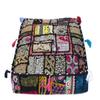 CRAFT KALA Indian Square Patchwork Traditional Pouf Cover Indian Living Room Poufs Decorative Embroidered Designer Ottoman Home Living Footstool Chair Cover Decor Pillow Cover 18x18x5 inches, Black view 1