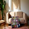 CRAFT KALA Indian Square Patchwork Traditional Pouf Cover Indian Living Room Poufs Decorative Embroidered Designer Ottoman Home Living Footstool Chair Cover Decor Pillow Cover 18x18x5 inches, Black view 2