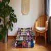 CRAFT KALA Indian Square Patchwork Traditional Pouf Cover Indian Living Room Poufs Decorative Embroidered Designer Ottoman Home Living Footstool Chair Cover Decor Pillow Cover 18x18x5 inches, Black view 3