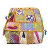 CRAFT KALA Indian Square Patchwork Traditional Pouf Cover Indian Living Room Poufs Decorative Embroidered Designer Ottoman Home Living Footstool Chair Cover Decor Pillow Cover 22x22x5 inches, Yellow view 1