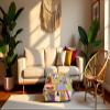 CRAFT KALA Indian Square Patchwork Traditional Pouf Cover Indian Living Room Poufs Decorative Embroidered Designer Ottoman Home Living Footstool Chair Cover Decor Pillow Cover 22x22x5 inches, Yellow view 2