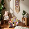 CRAFT KALA Indian Square Patchwork Traditional Pouf Cover Indian Living Room Poufs Decorative Embroidered Designer Ottoman Home Living Footstool Chair Cover Decor Pillow Cover 22x22x5 inches, Yellow view 3