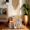 CRAFT KALA Indian Square Patchwork Traditional Pouf Cover Indian Living Room Poufs Decorative Embroidered Designer Ottoman Home Living Footstool Chair Cover Decor Pillow Cover 22x22x5 inches, Yellow view 4