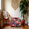 CRAFT KALA Indian Square Patchwork Traditional Pouf Cover Indian Living Room Poufs Decorative Embroidered Designer Ottoman Home Living Footstool Chair Cover Decor Pillow Cover 22x22x5 inches, Red view 4