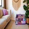 CRAFT KALA Indian Square Patchwork Traditional Pouf Cover Indian Living Room Poufs Decorative Embroidered Designer Ottoman Home Living Footstool Chair Cover Decor Pillow Cover 18x18x5 inches, Purple view 2