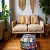 CRAFT KALA Indian Square Patchwork Traditional Pouf Cover Indian Living Room Poufs Decorative Embroidered Designer Ottoman Home Footstool Chair Cover Decor Pillow Cover 22x22x5 inches, Light Green view 4