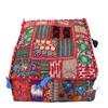 CRAFT KALA Indian Square Patchwork Traditional Pouf Cover Indian Living Room Poufs Decorative Embroidered Designer Ottoman Home Living Footstool Chair Cover Decor Pillow Cover 18x18x5 inches, Red view 1