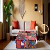 CRAFT KALA Indian Square Patchwork Traditional Pouf Cover Indian Living Room Poufs Decorative Embroidered Designer Ottoman Home Living Footstool Chair Cover Decor Pillow Cover 18x18x5 inches, Red view 2