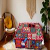 CRAFT KALA Indian Square Patchwork Traditional Pouf Cover Indian Living Room Poufs Decorative Embroidered Designer Ottoman Home Living Footstool Chair Cover Decor Pillow Cover 18x18x5 inches, Red view 4